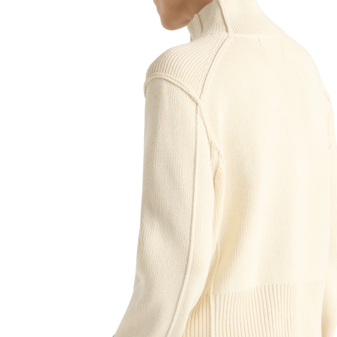 Clove Button Mock-Neck Knit Cardigan in Cream
