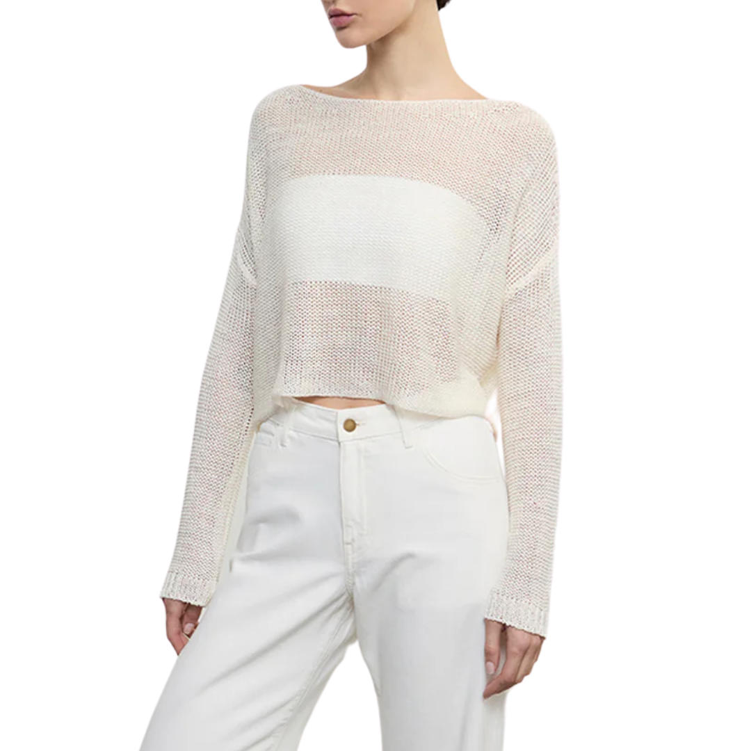 Linen Knit Bateau Sweater in White