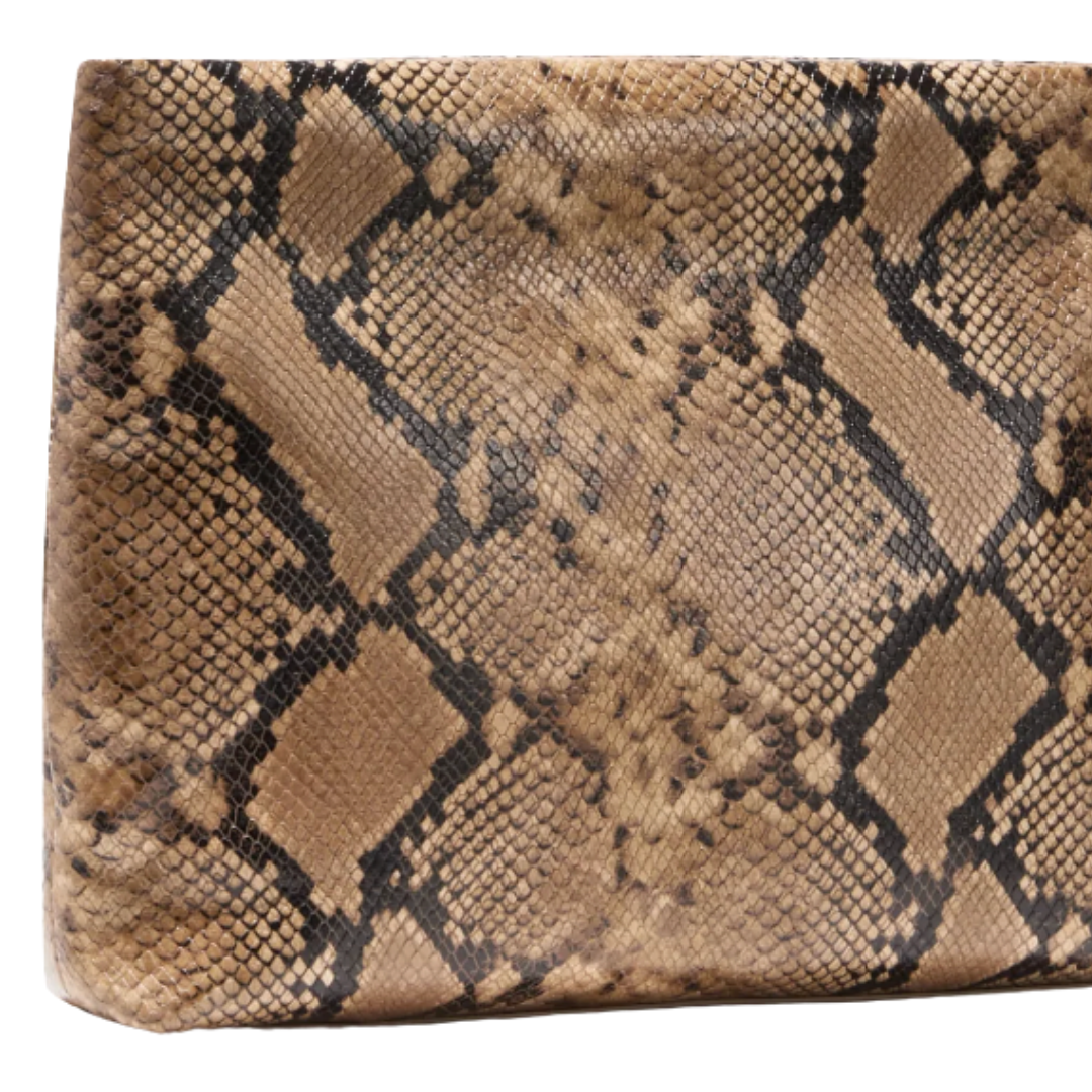 Jerry Clutch in Taupe Snakeskin