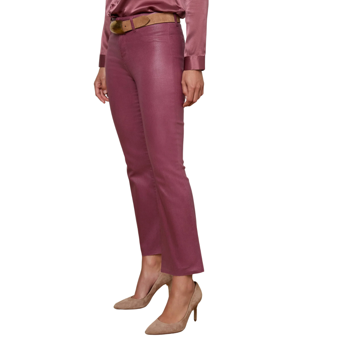 Kendra Coated Cropped Flare Jean in Deep Mauve Coated