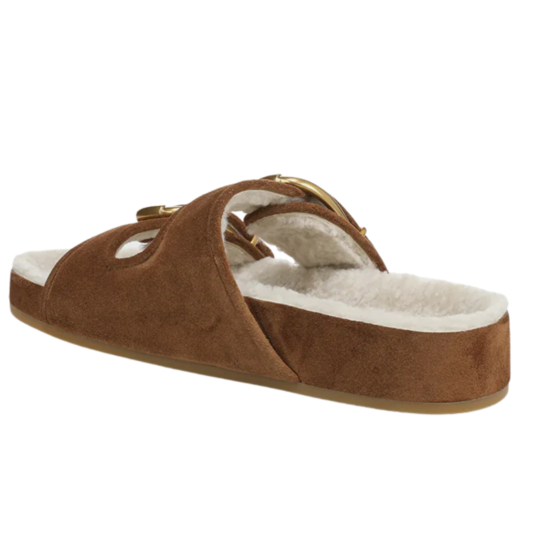 Prue Shearling Buckle Sandal in Hazelwood