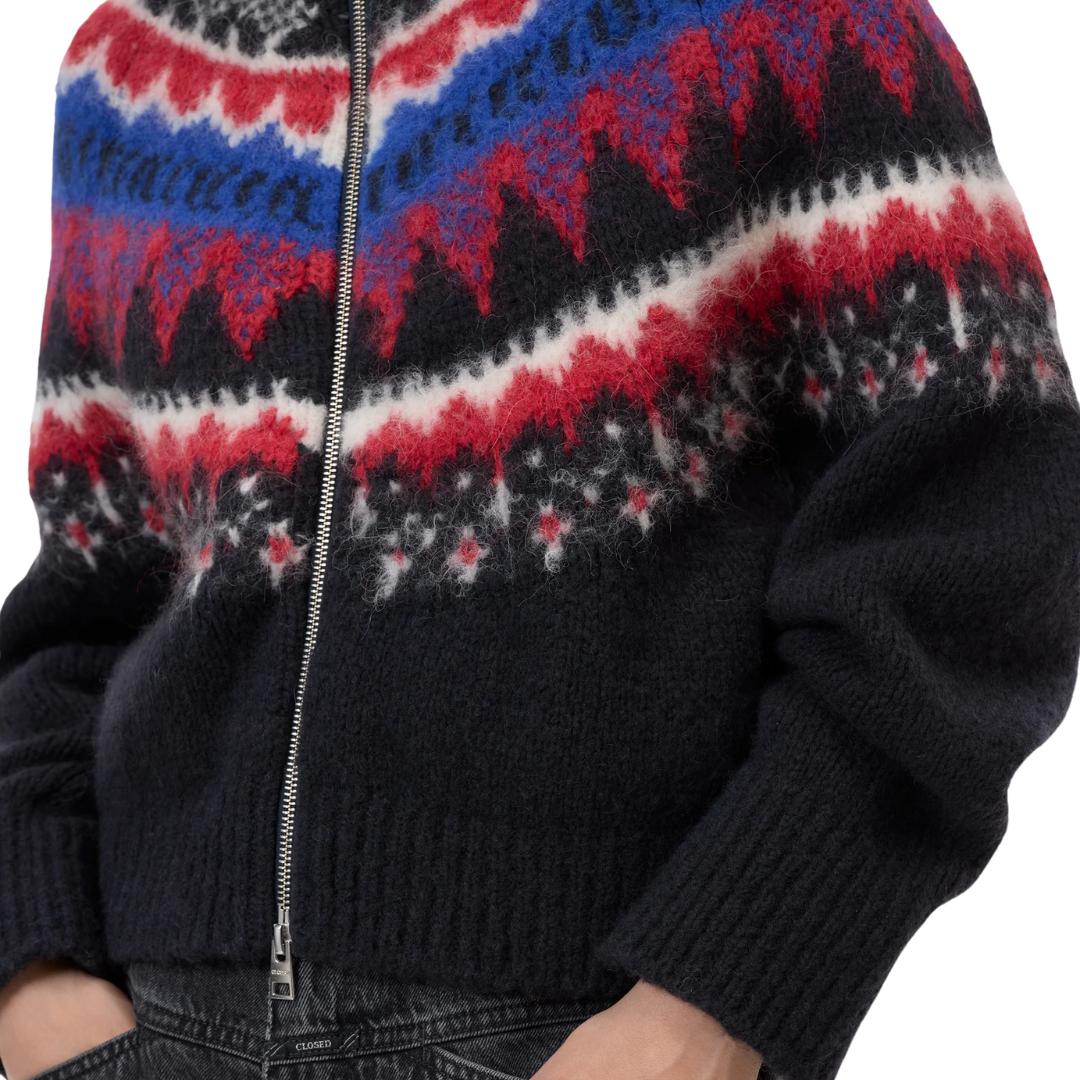 Cropped Jacquard Cardigan in Cosmic Grey