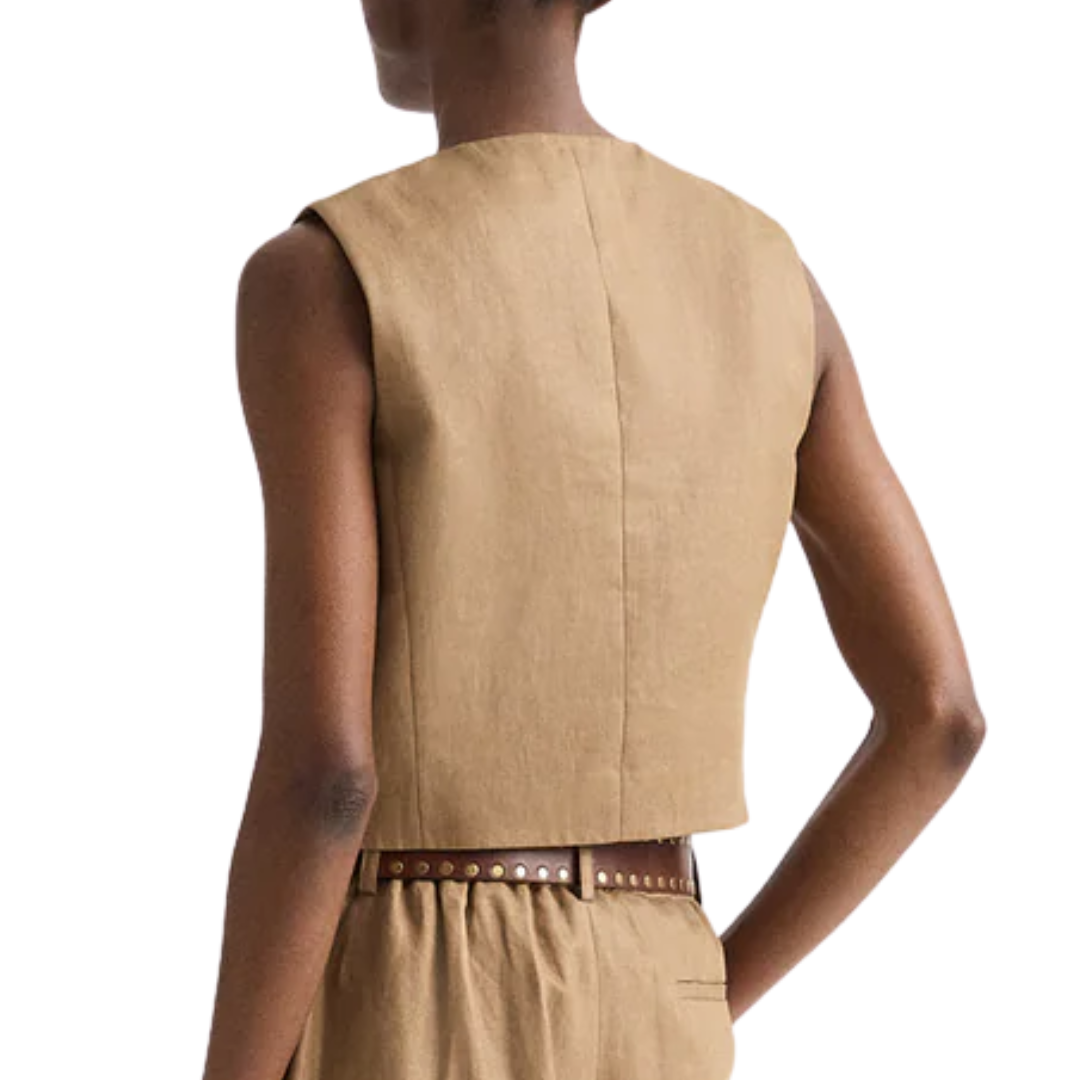 High Neck Hidden Placket Vest in Ermine