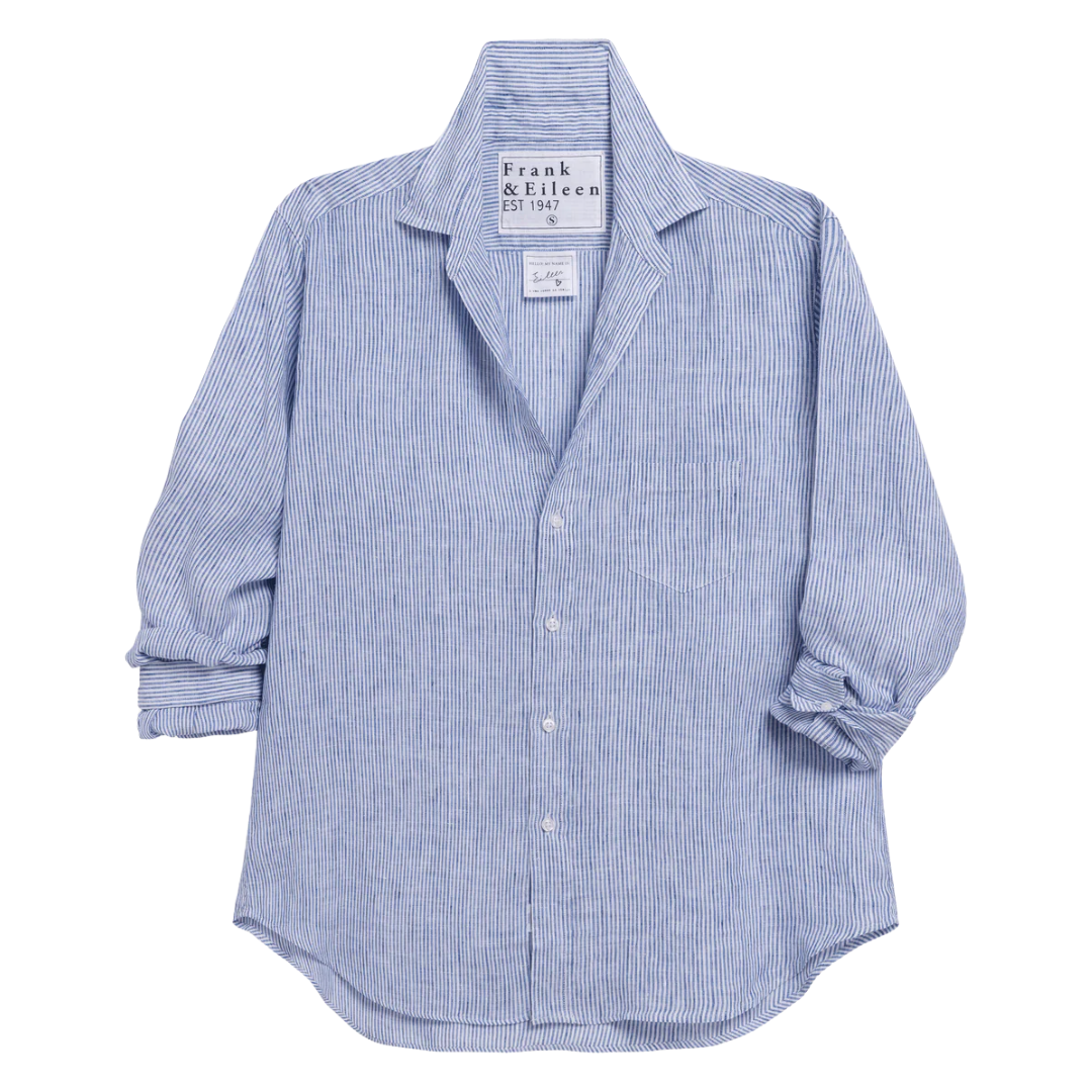 Eileen Relaxed Button-Up Shirt in Thin Blue Stripe