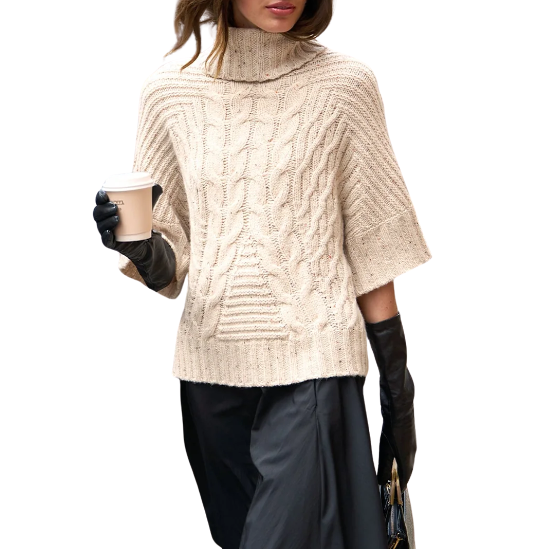 Chunky Cable Tabard Relaxed Turtleneck in Wild Rice