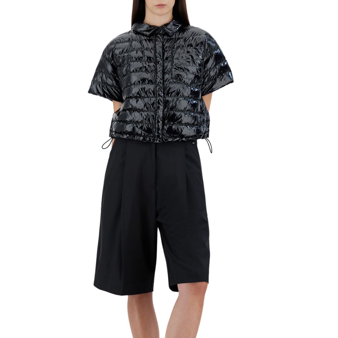 Gloss Short-Sleeved Bomber Jacket in Black