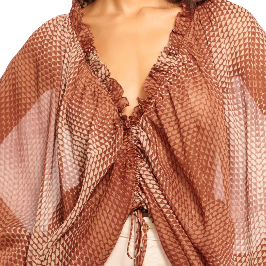Susanna Ruched V-neck Blouse in Saddle Geo