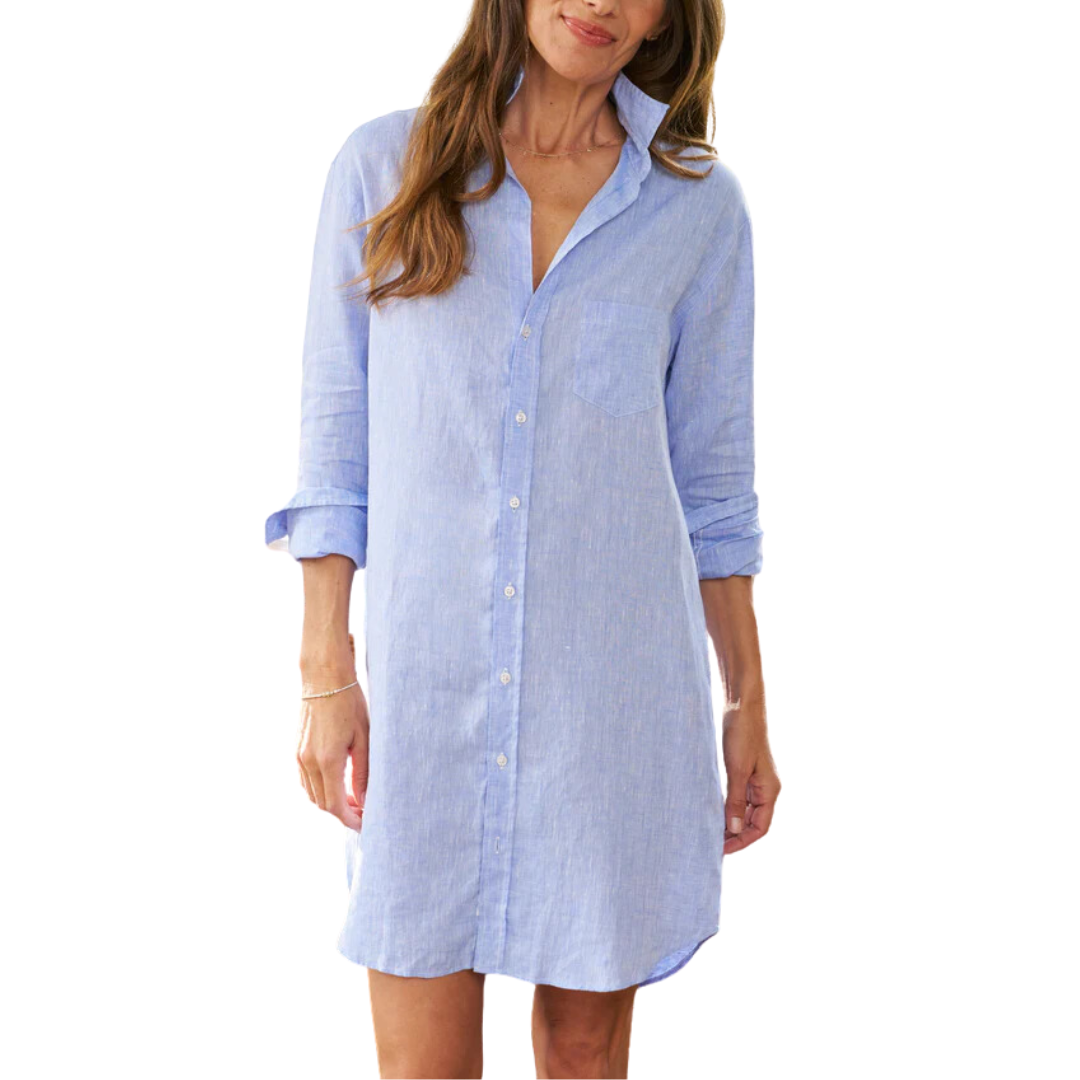 Mary Classic Shirtdress in Light Blue
