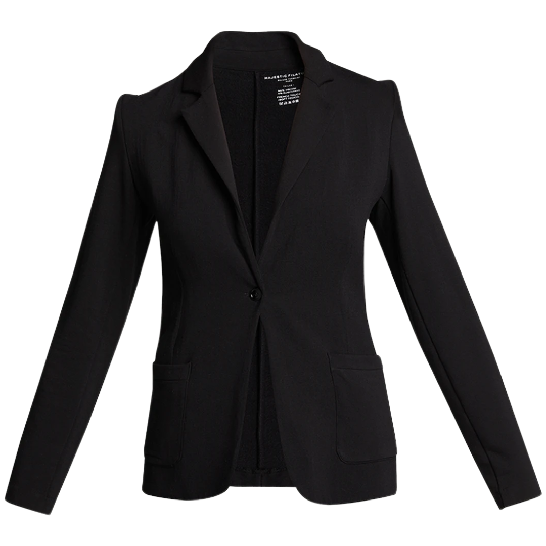 French Terry Looped One-Button Blazer in Noir