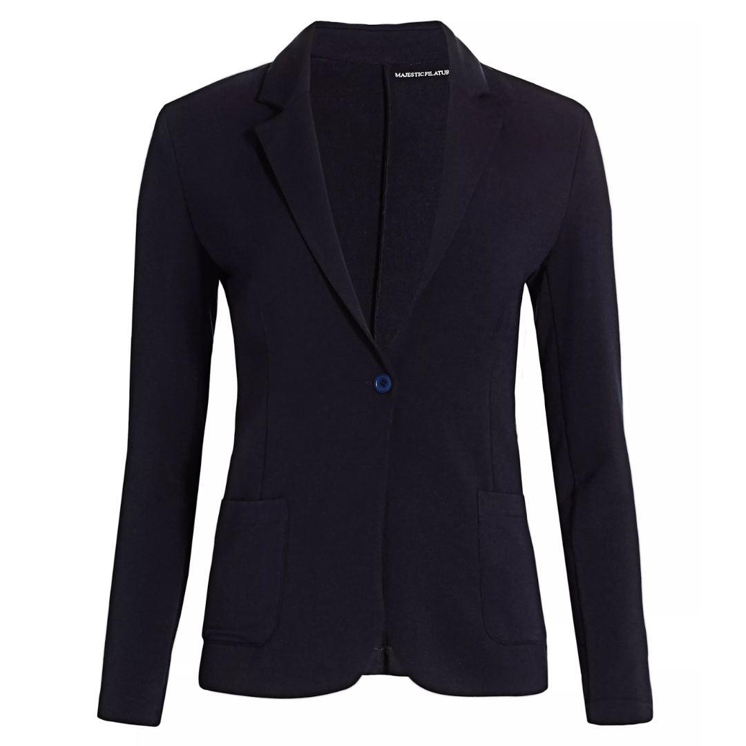 French Terry Looped One-Button Blazer in Marine