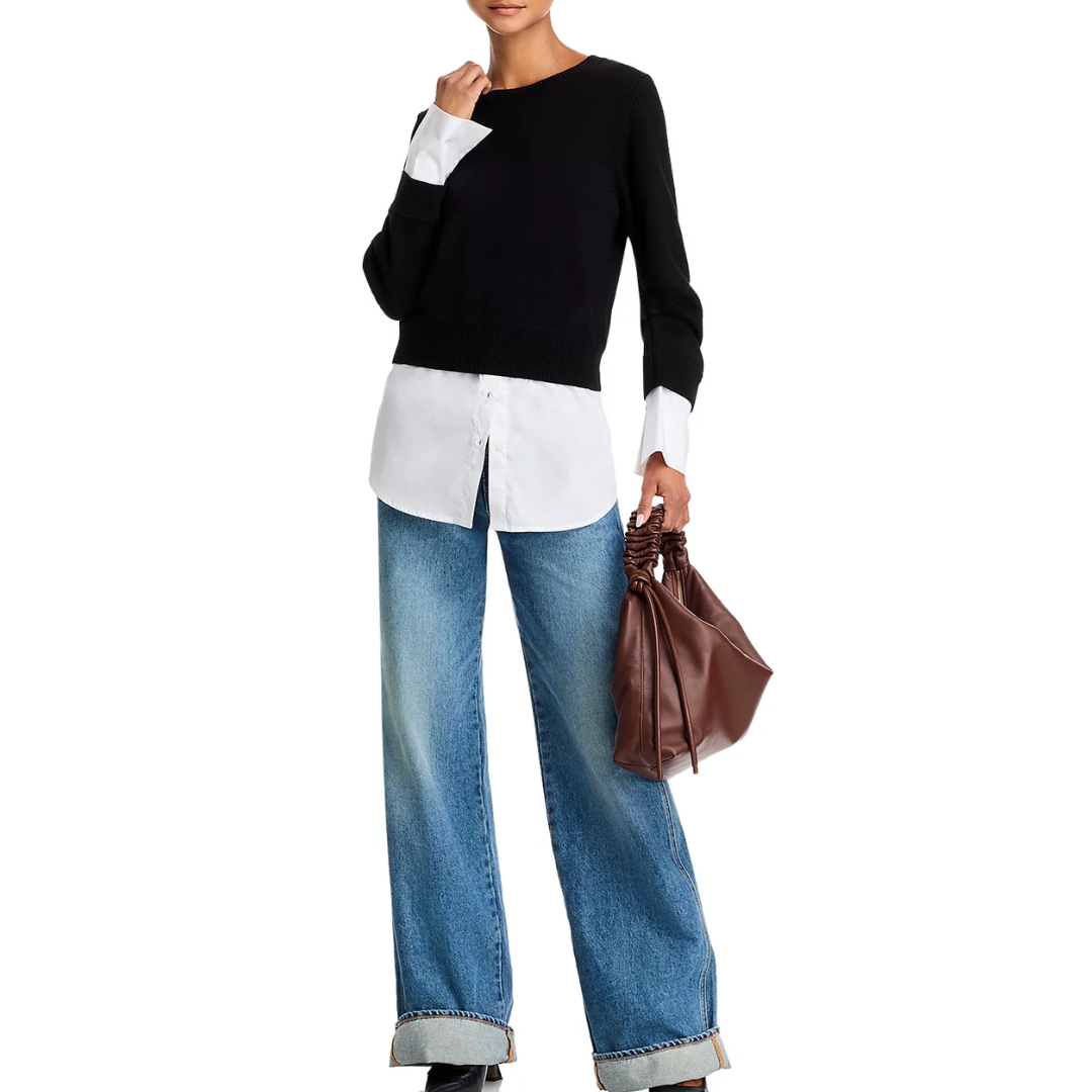 Amirah Mixed Media Sweater in Black