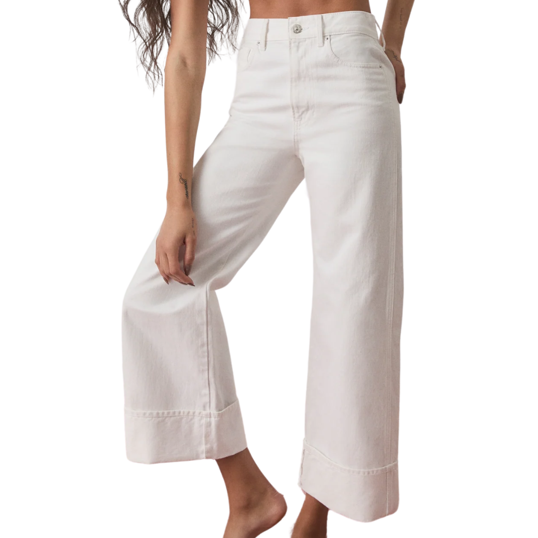 Taylor Cuffed Cropped Wide-Leg Jean in White