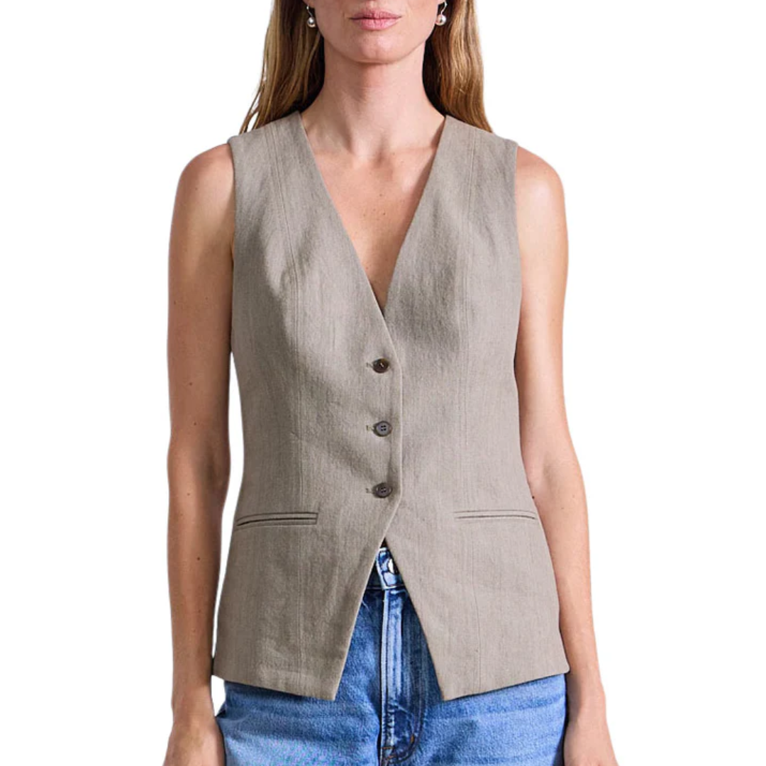 Helena V-Neck Vest in Moss