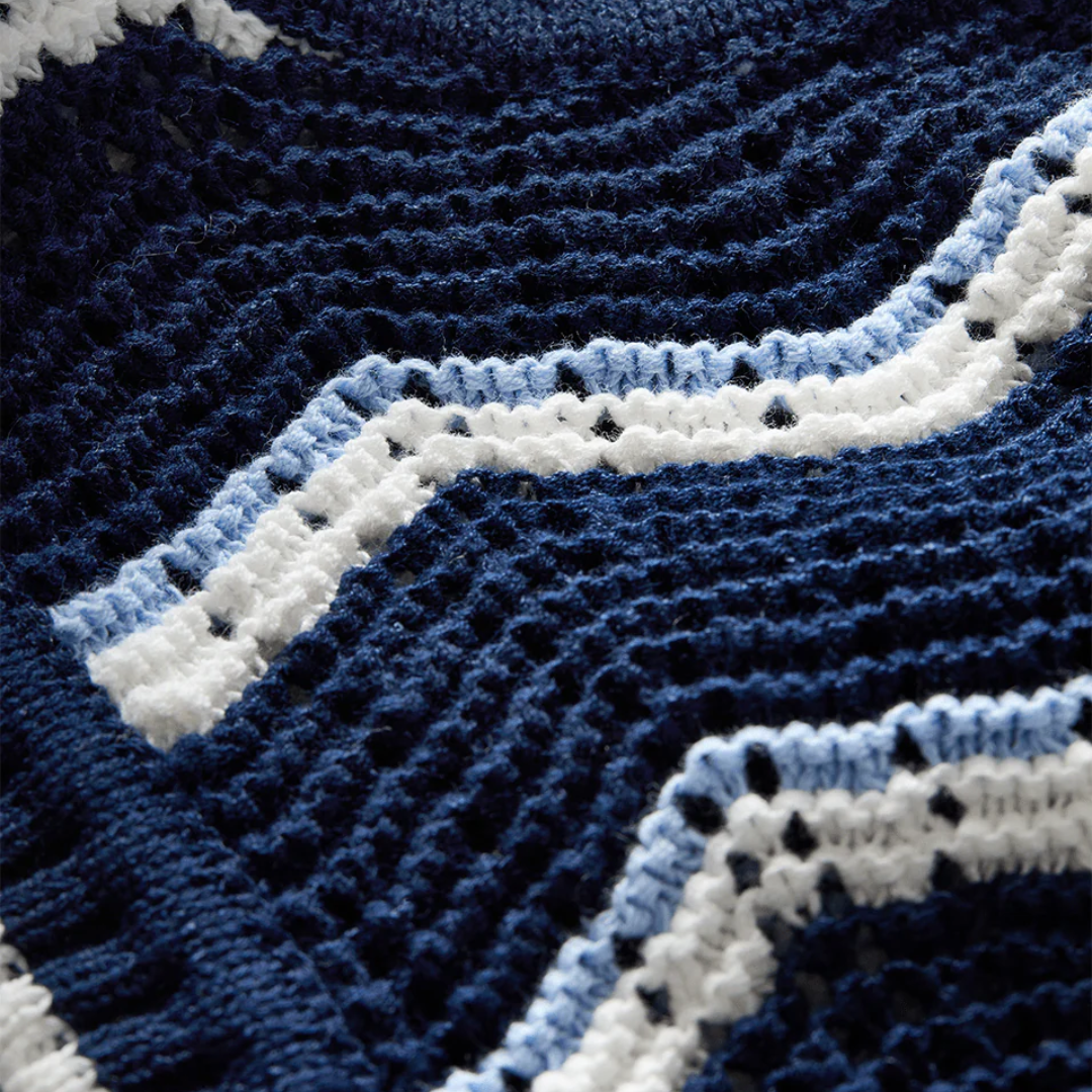 Jerrel Cropped Knit Tank Top in Navy/Off-White/Bluebell