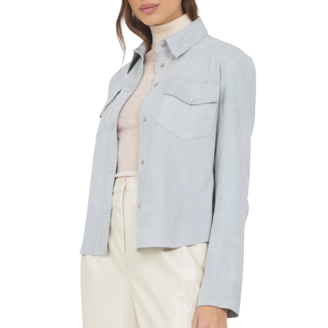 Rowan Washed Suede Jacket in Sky