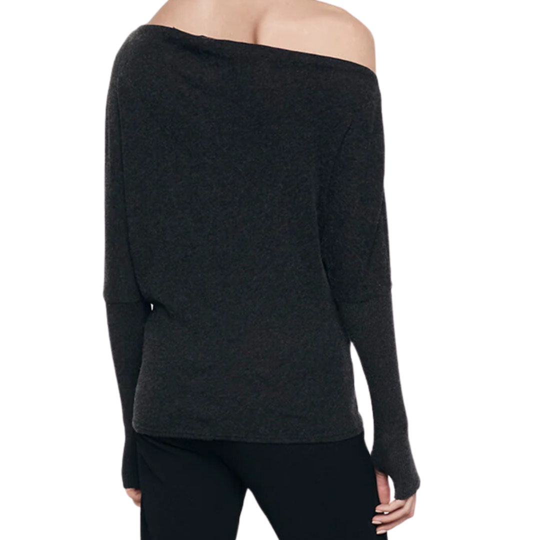 Cashmere Cuffed Off Shoulder L/S in Charcoal