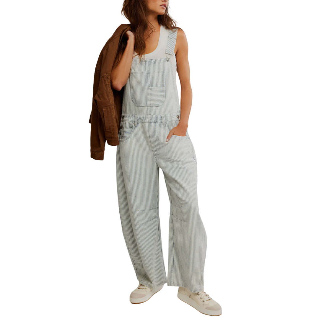 We The Free Good Luck Striped Overalls in Indigo Railroad