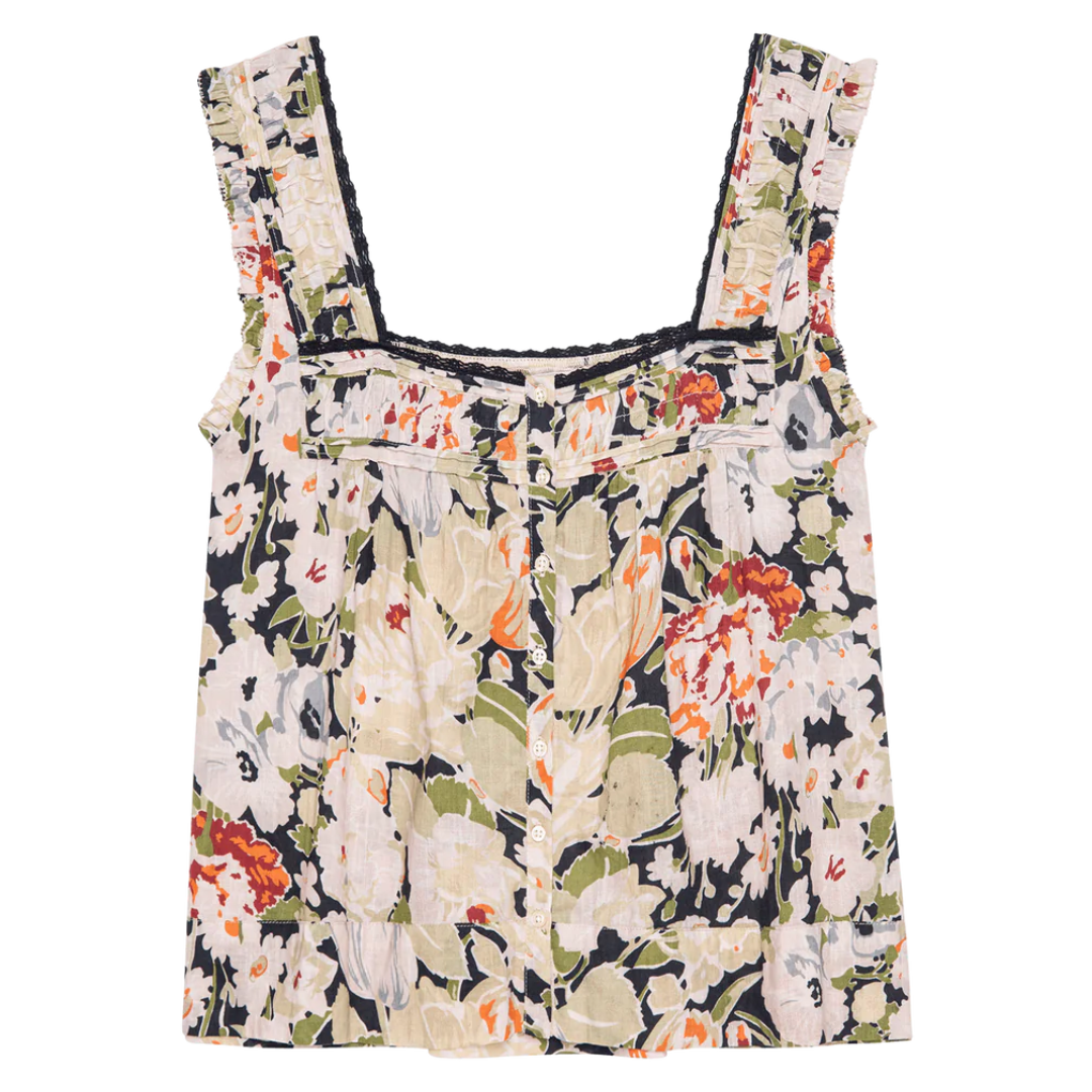 The Victorian Pleat Tank in Vintage Rose Print