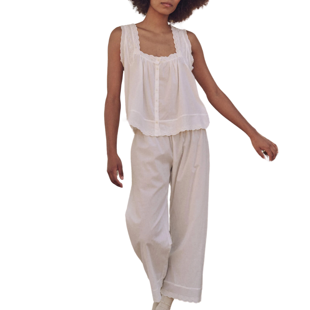 The Eyelet Easy Sleep Pant in True White