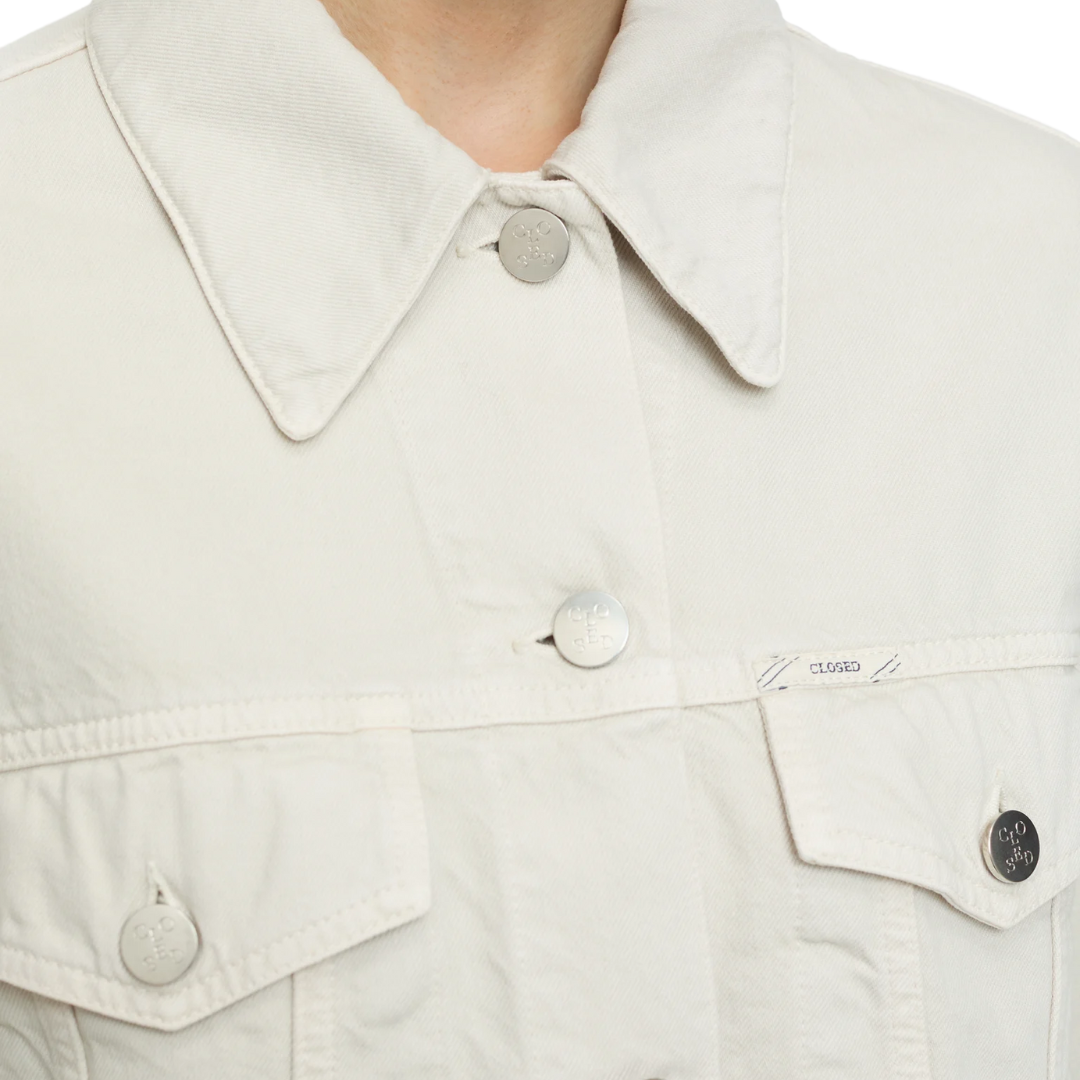 Short Denim Jacket in Stone Beige