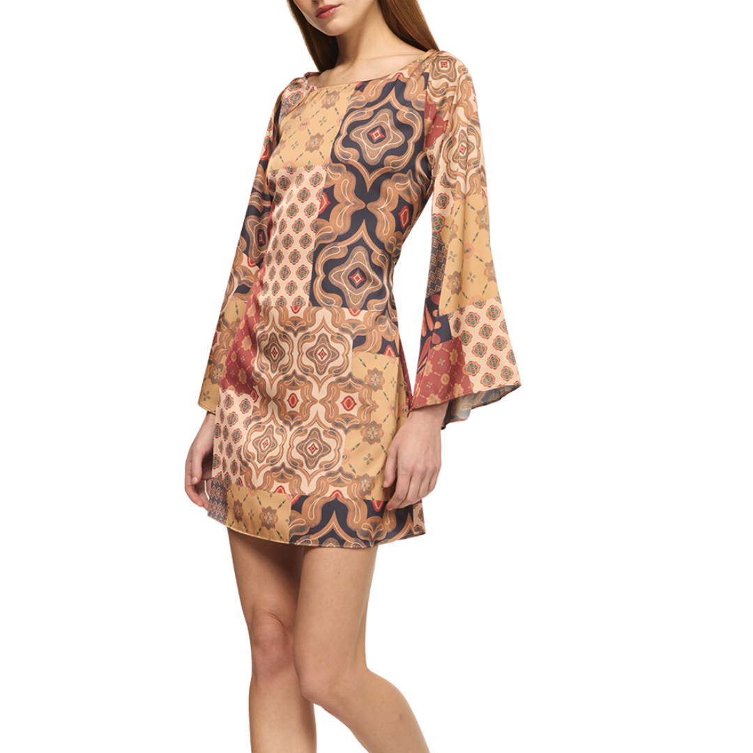 Twiggy Dress in Surreal Patchwork Satin