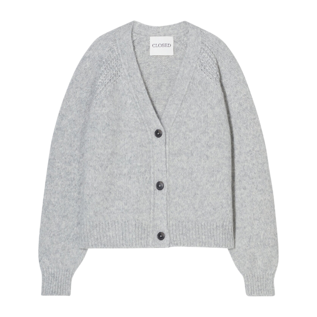 V Cardigan in Light Grey Melange