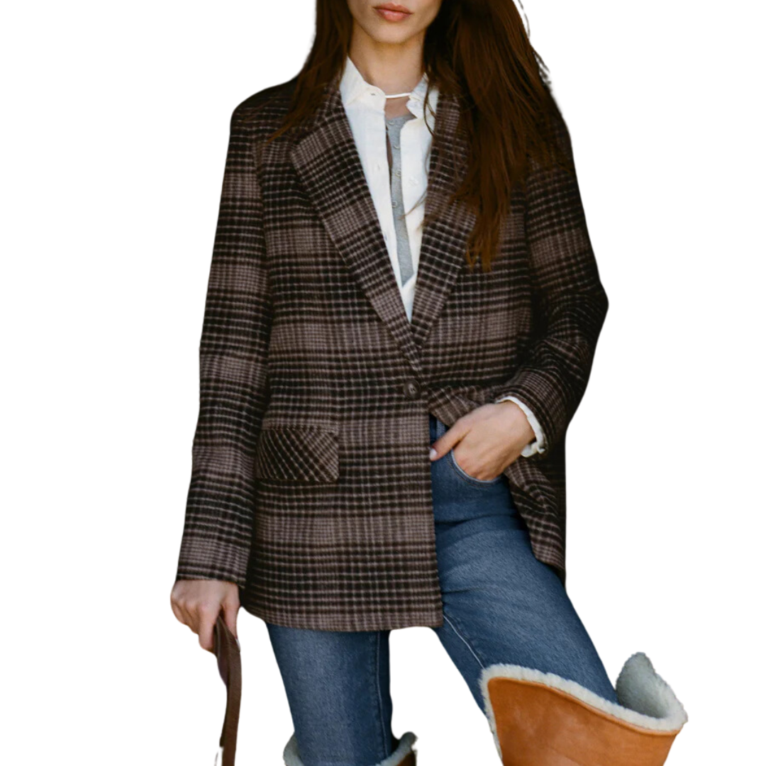 Kingston Relaxed Plaid Blazer in Latte