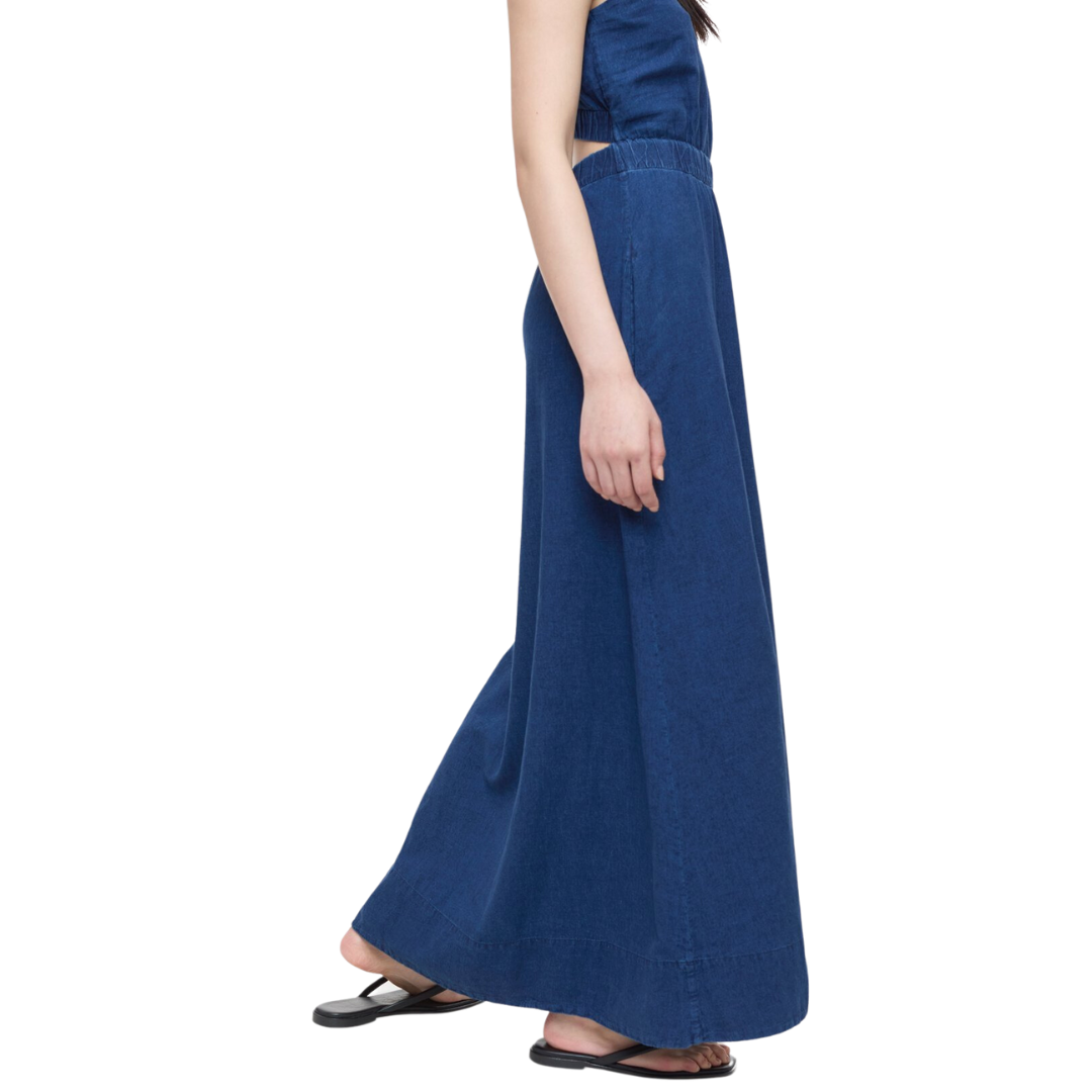 Linen-Mix Maxi Dress in Dark Blue