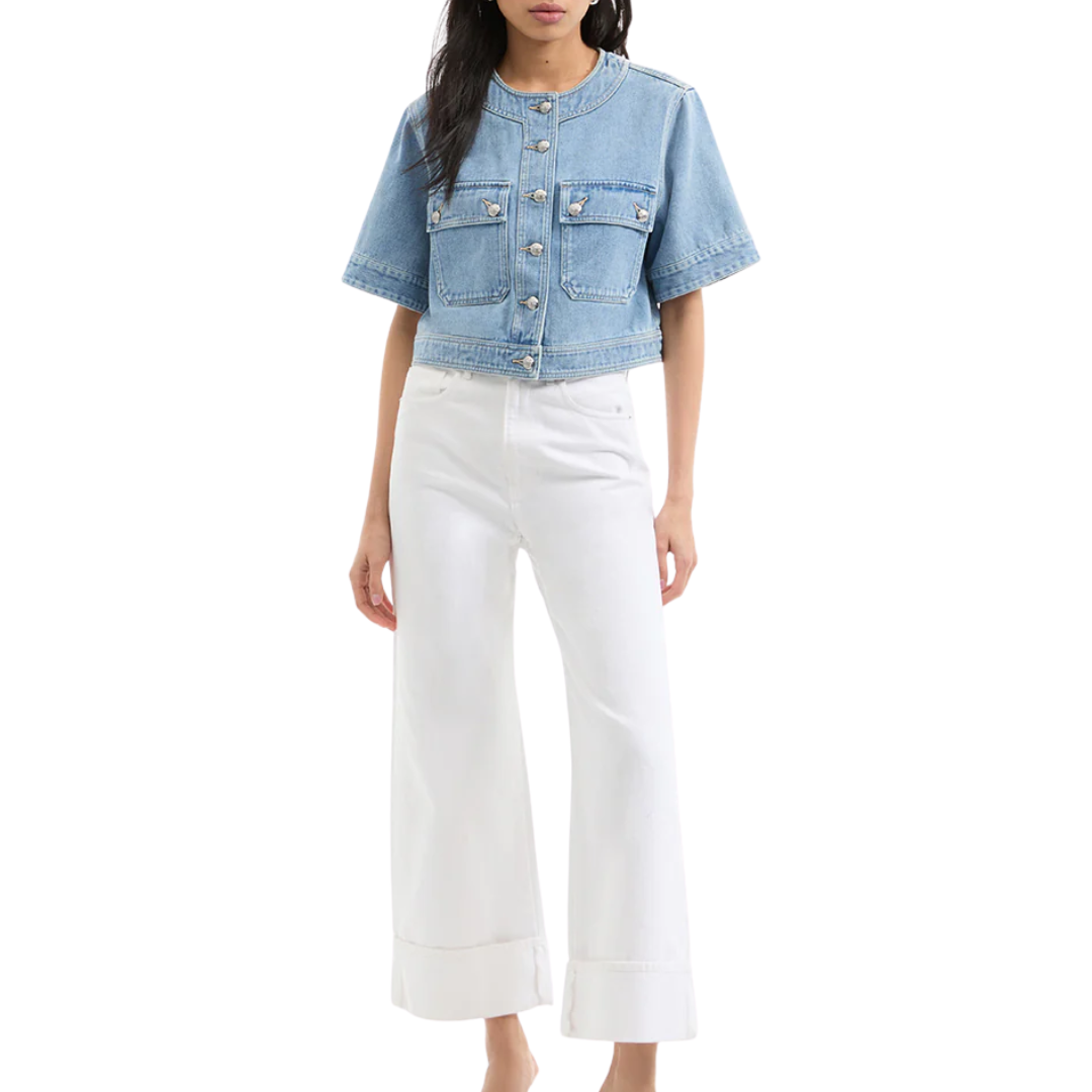 Elias Short Sleeve Denim Jacket in Silverwood Blue