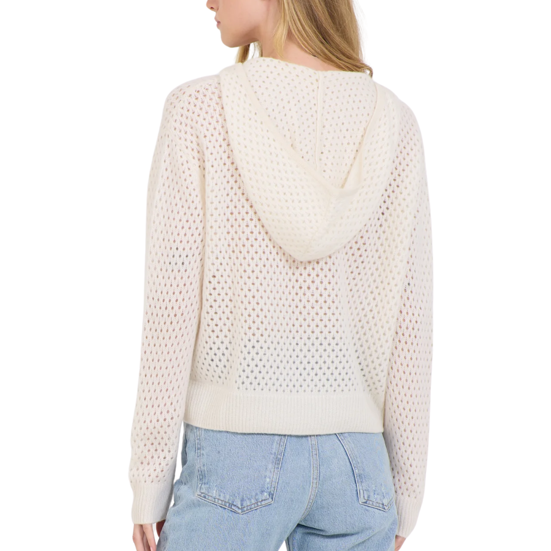 Fox Cashmere Mesh Hoodie in Ivory