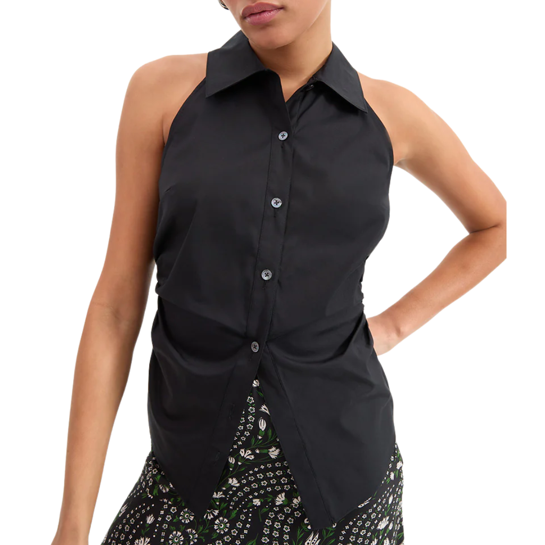 Regina Sleeveless Button-Down Shirt in Black