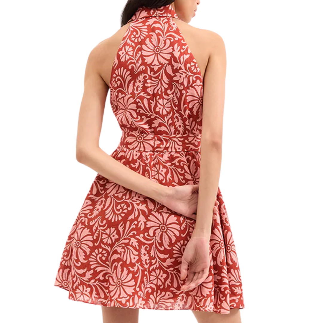 Beau Linen Dress in Dark Persimmon Multi