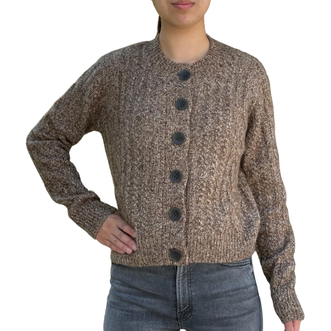 Cropped Boxy Cable Cardigan in Brownstone