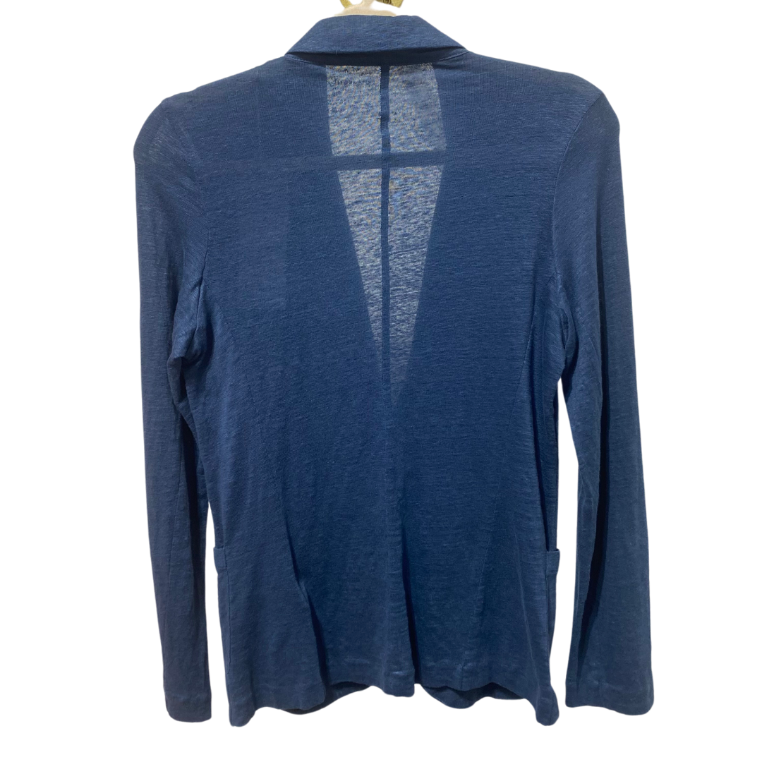 Stretch Linen One Button Blazer with Two Pockets in Bleu Taormina