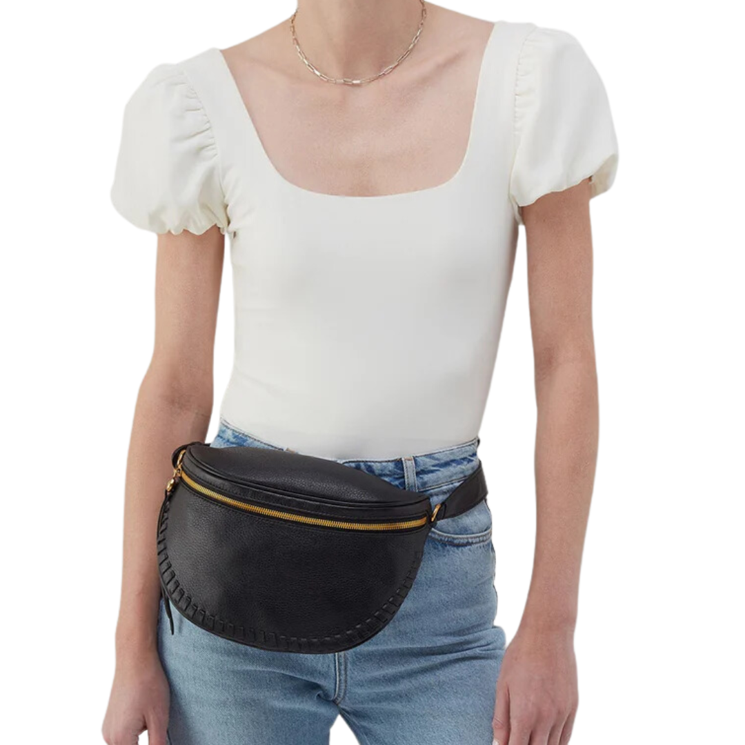 Juno Belt Bag in Black Whipstitch