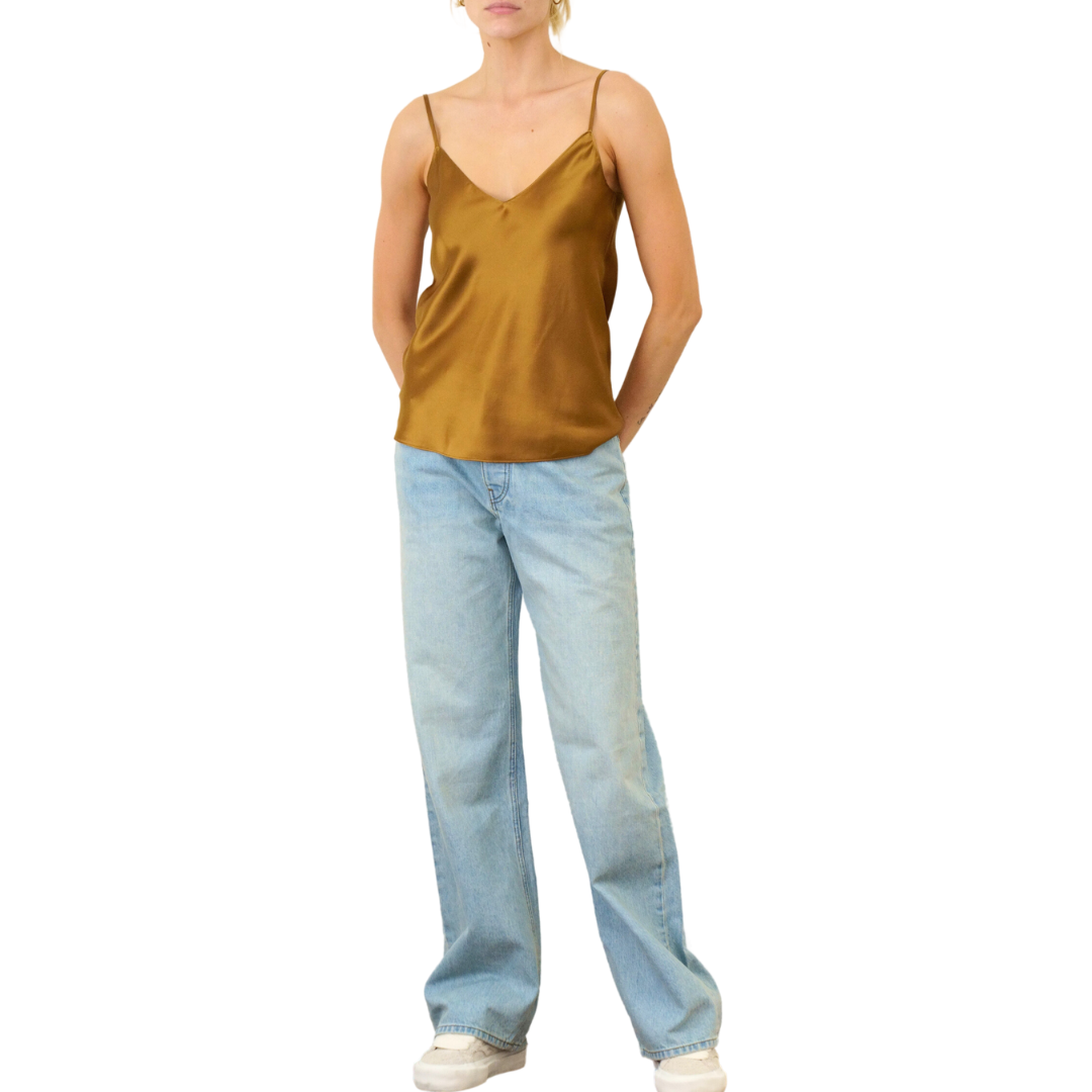 Gloria Silk Tank in Matte Gold