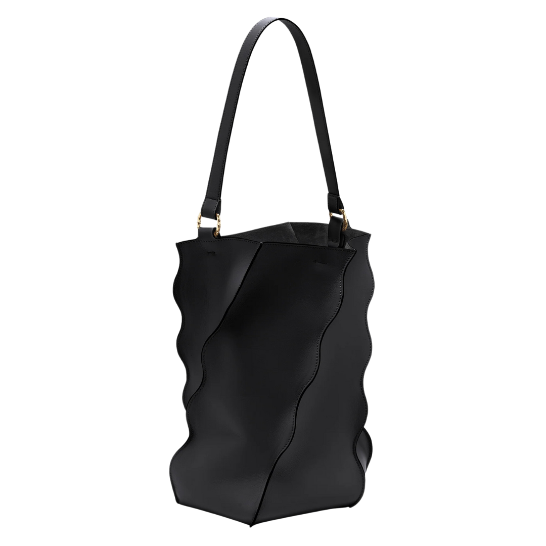 Adria Pleated Wave Bucket in Noir
