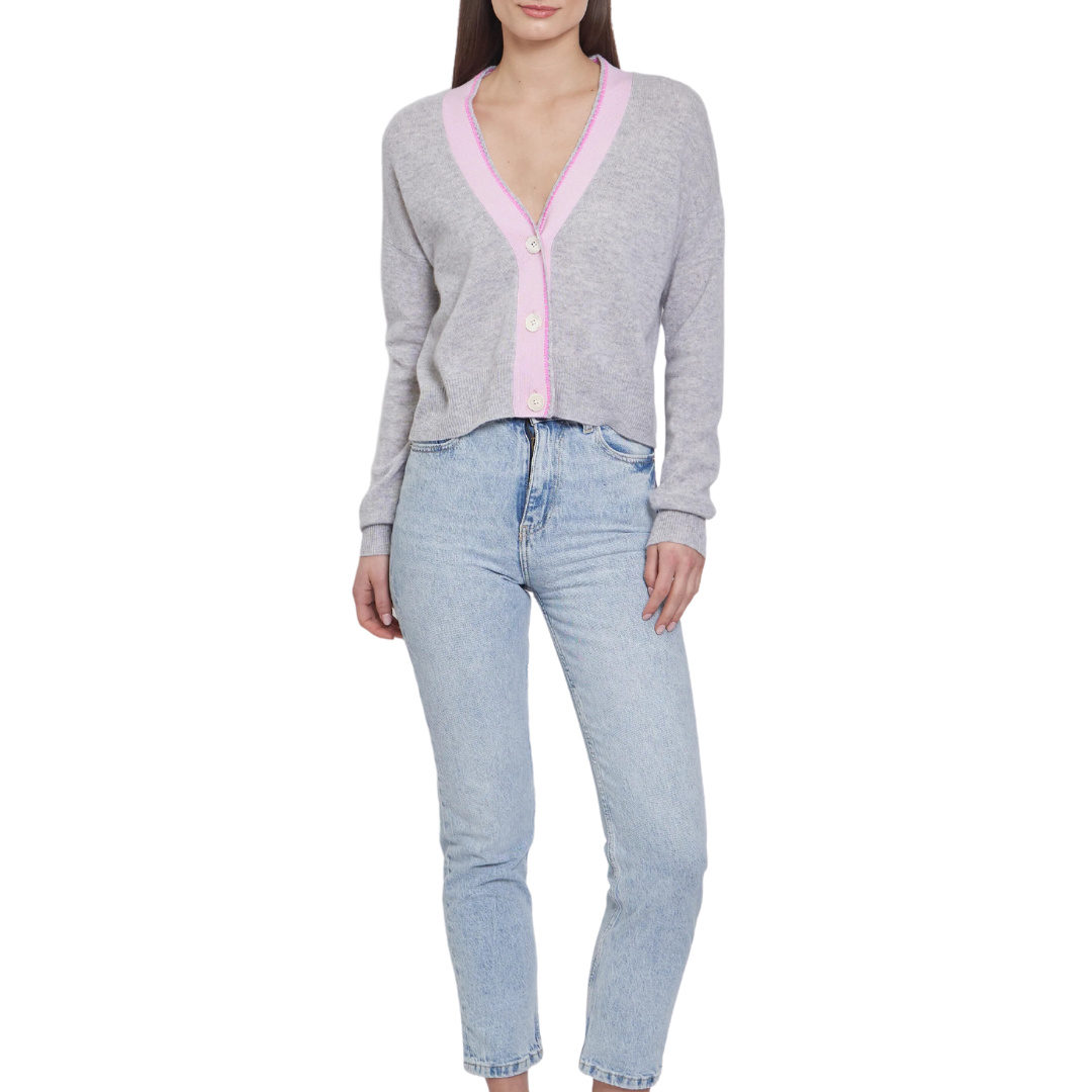 Boxy Cardigan w/ Crochet Edge Placket in Cinderblock Combo