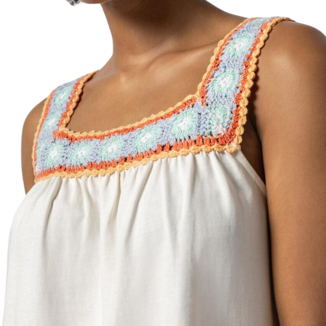 Crochet Trim Tank in White