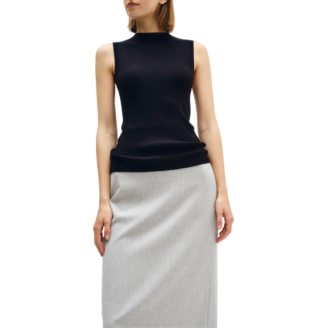 Silk Sweater Layering Mockneck in Black