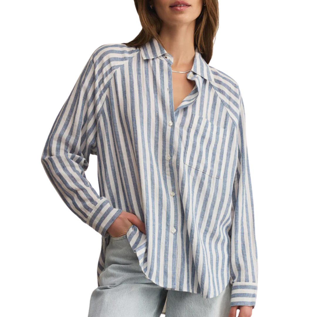 Perfect Linen Striped Top in Boathouse