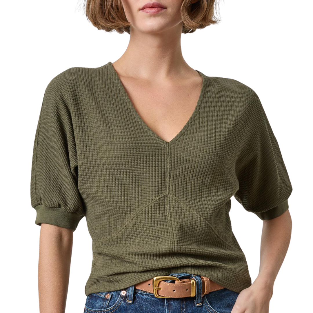 Seamed V-Neck Top in Olive