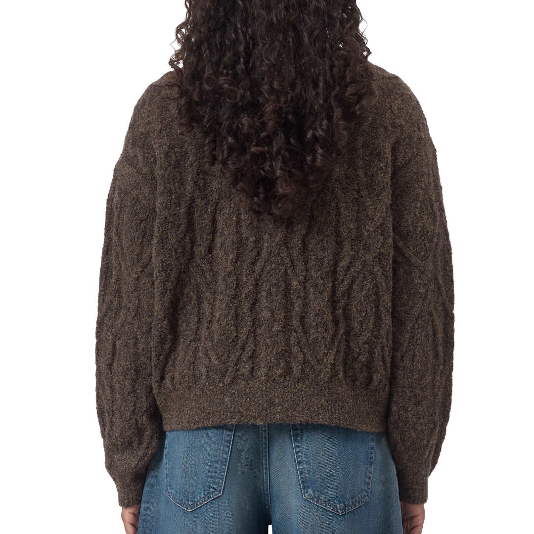 Cable Knit Cardigan in Mahogany Brown