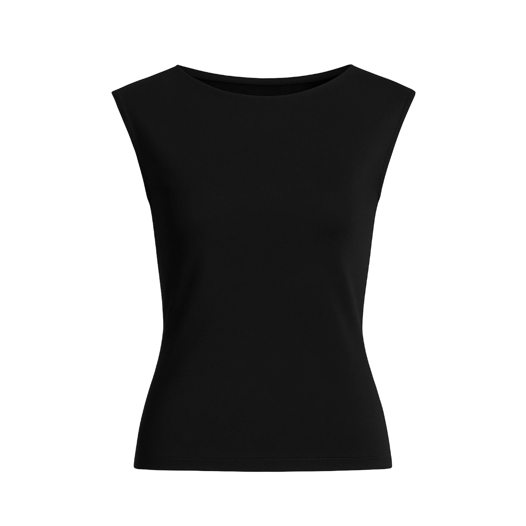 Esme Sleeveless Slit-Neck Tank in Black