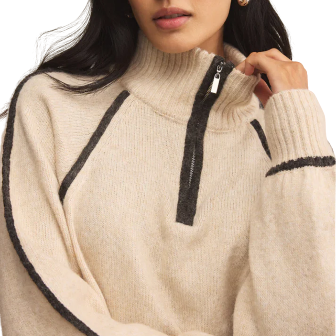 Alps Half Zip Sweater in Light Oatmeal