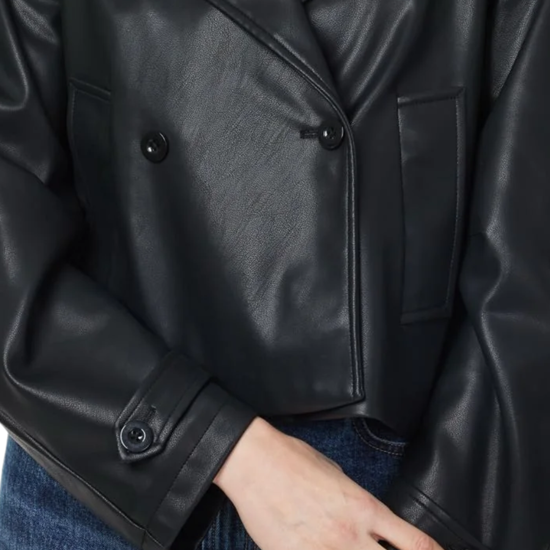 Vegan Leather Crop Trench in Black