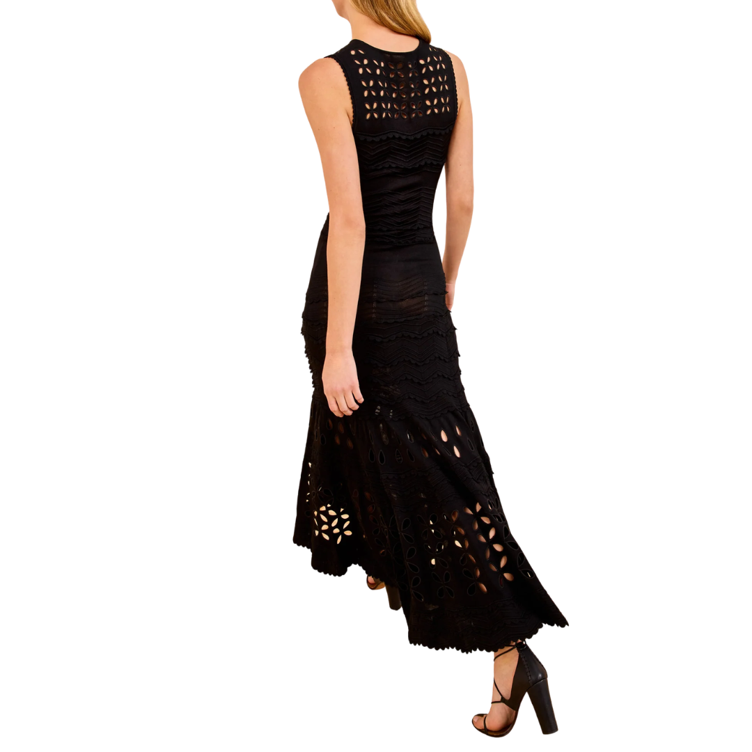 Lakshmi Eyelet Knit Dress in Noir