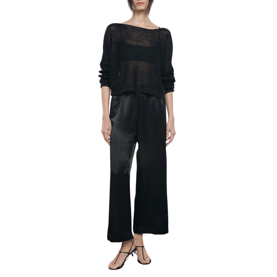 Linen Knit Bateau Sweater in Black