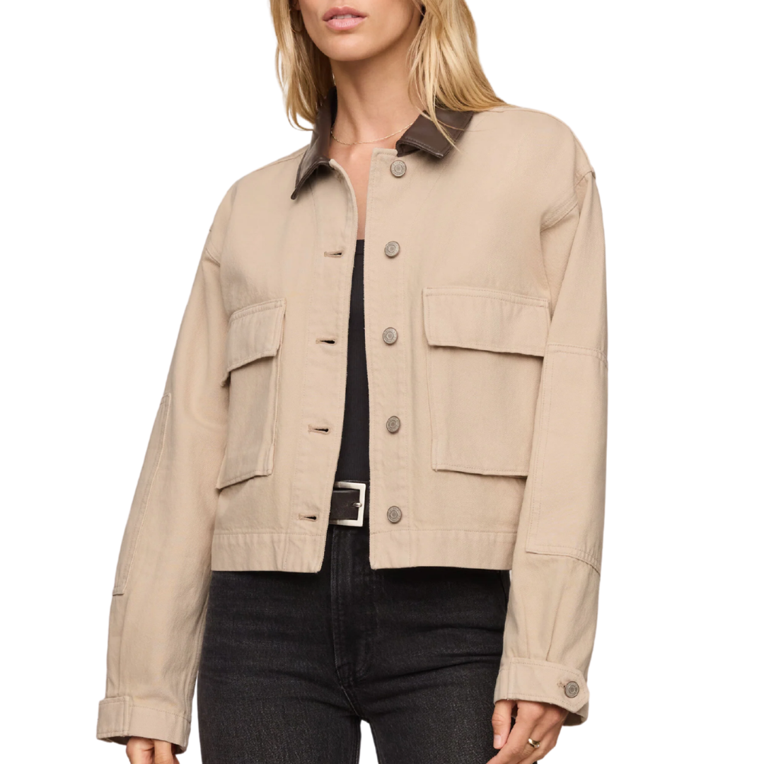 Rey Cropped Denim Chore Jacket in Soapstone