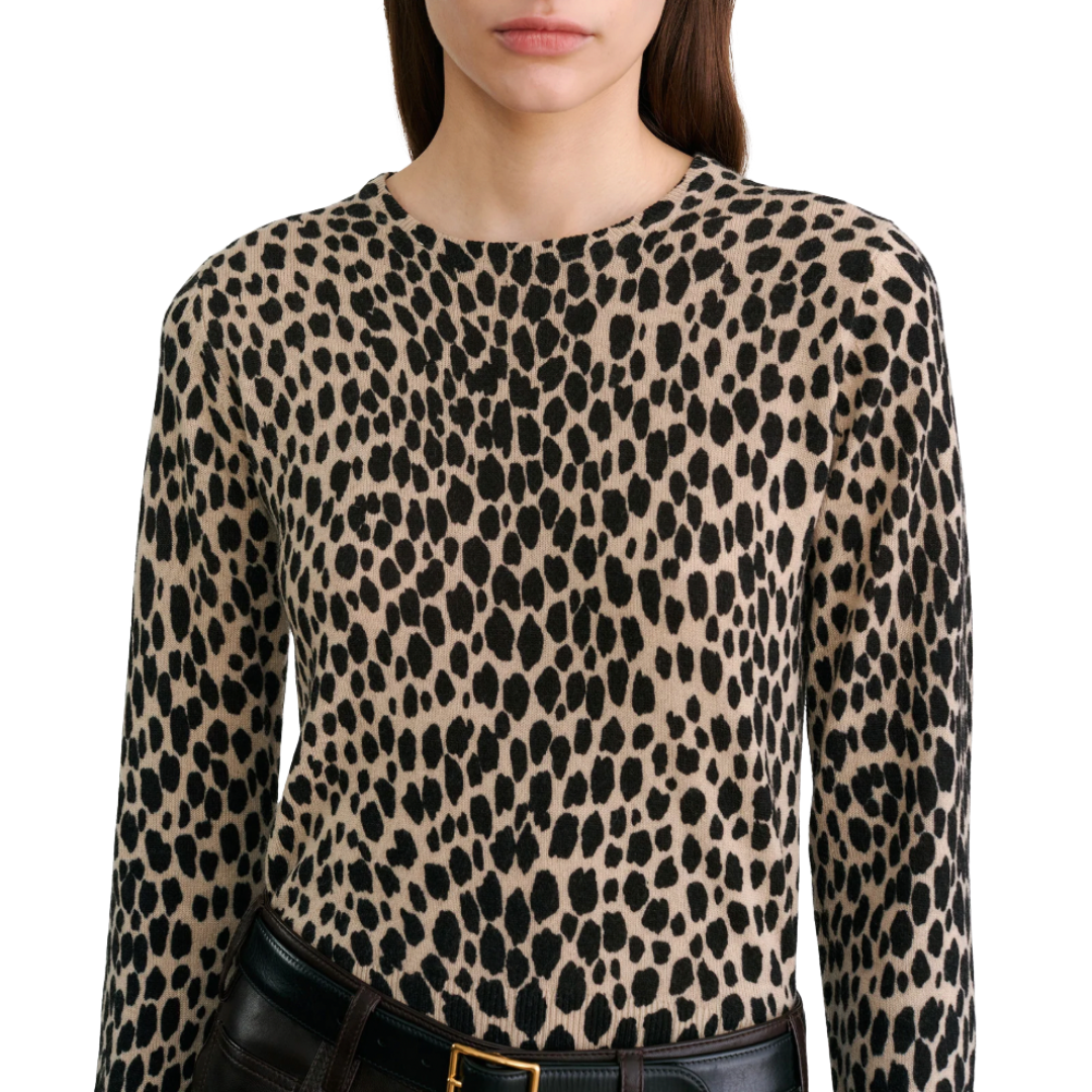 Laevin Cashmere Sweater in Taupe/Black Cheetah